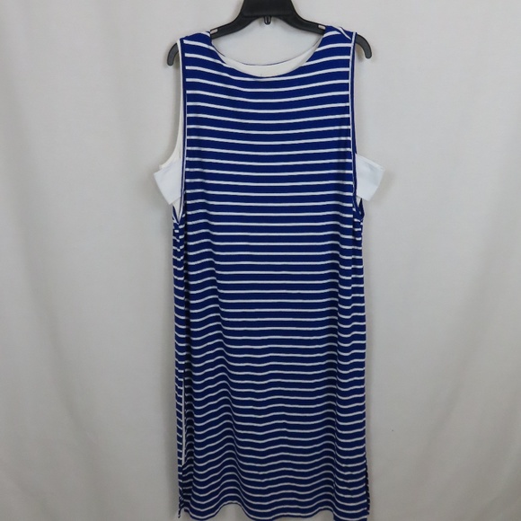 Chico's Blue and White Two Layer Striped Dress Sz 3 (sz 16) - Picture 1 of 7